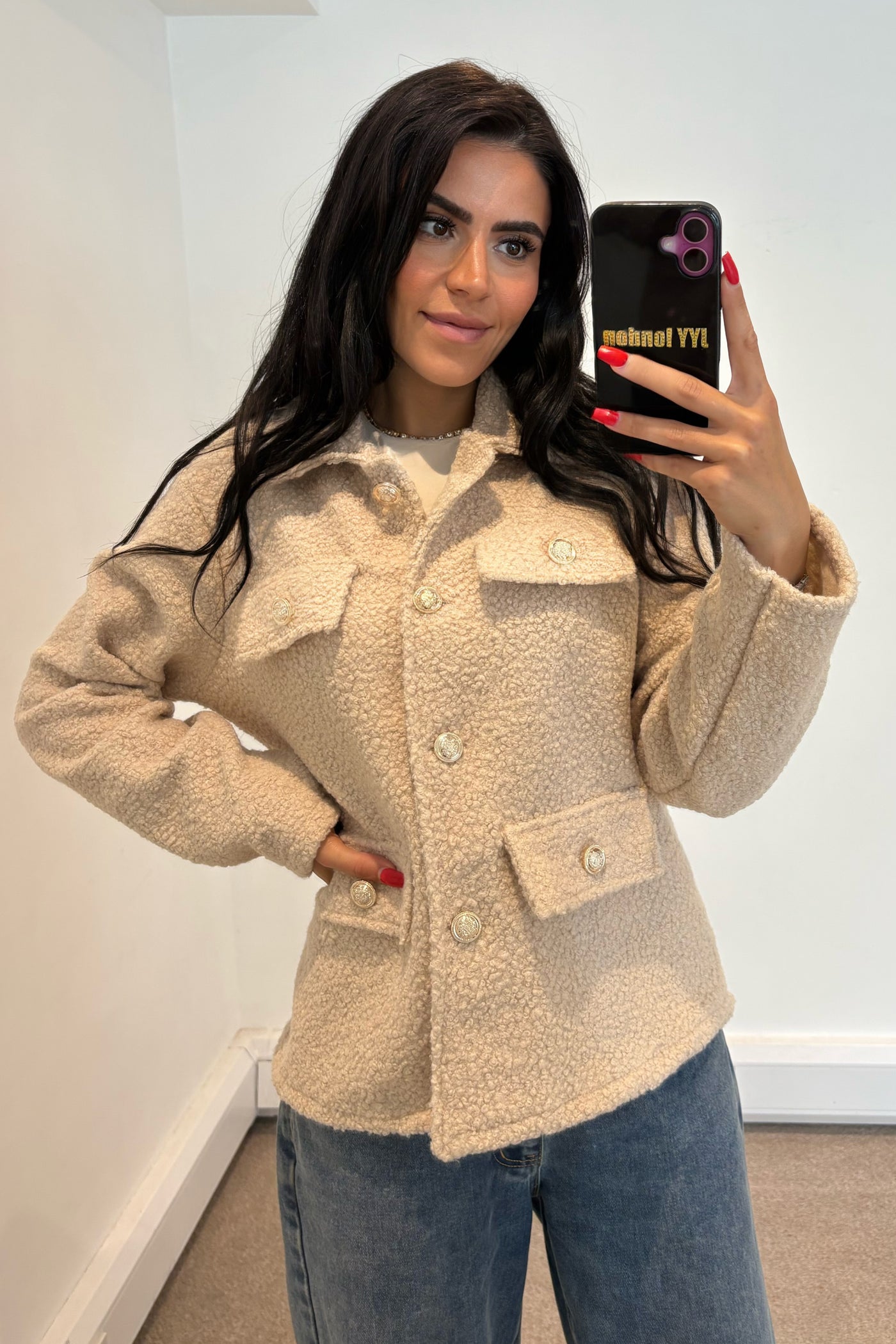 Boucle Gold Button Jacket - Beige