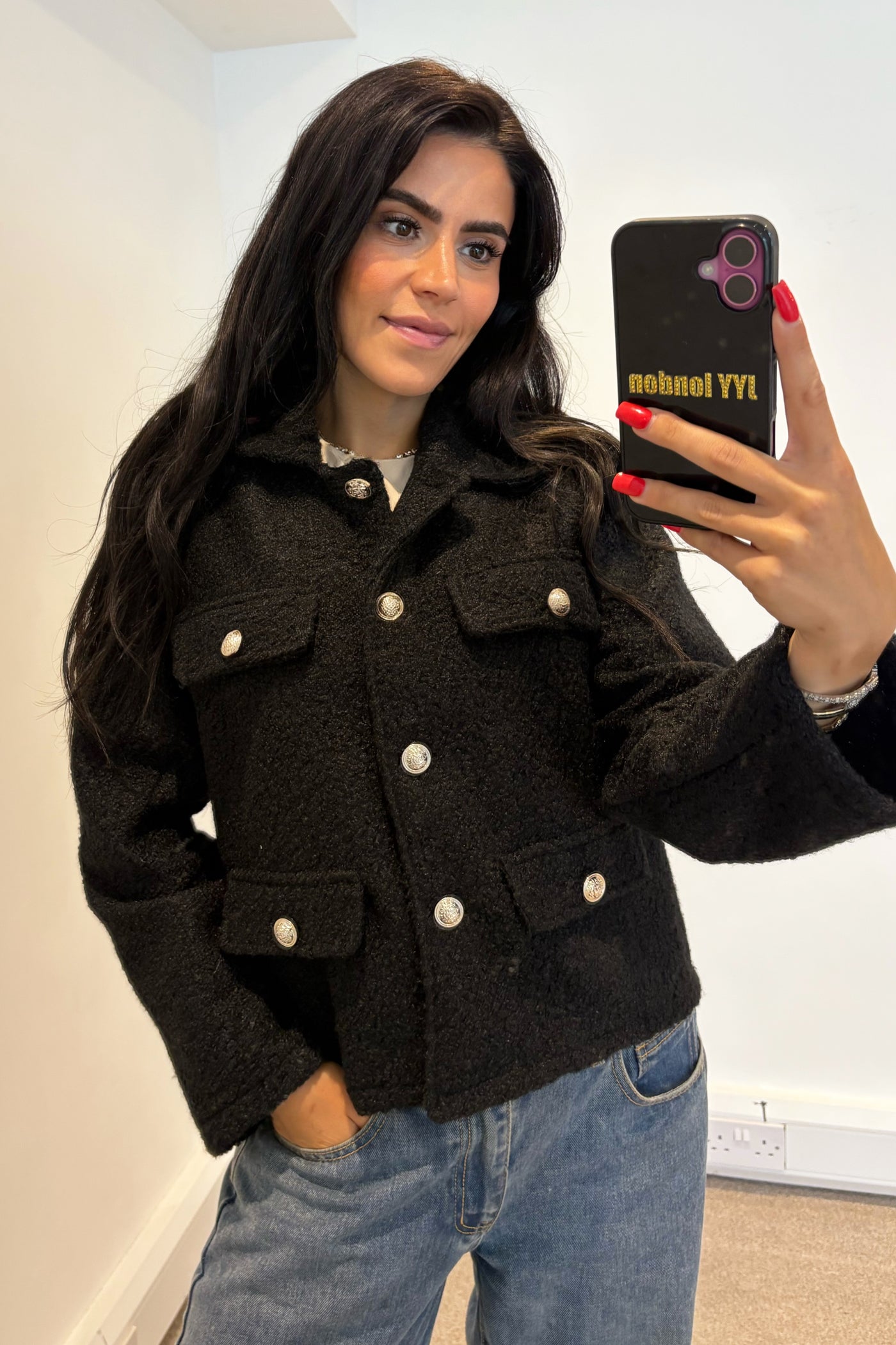 Boucle Gold Button Jacket - Black