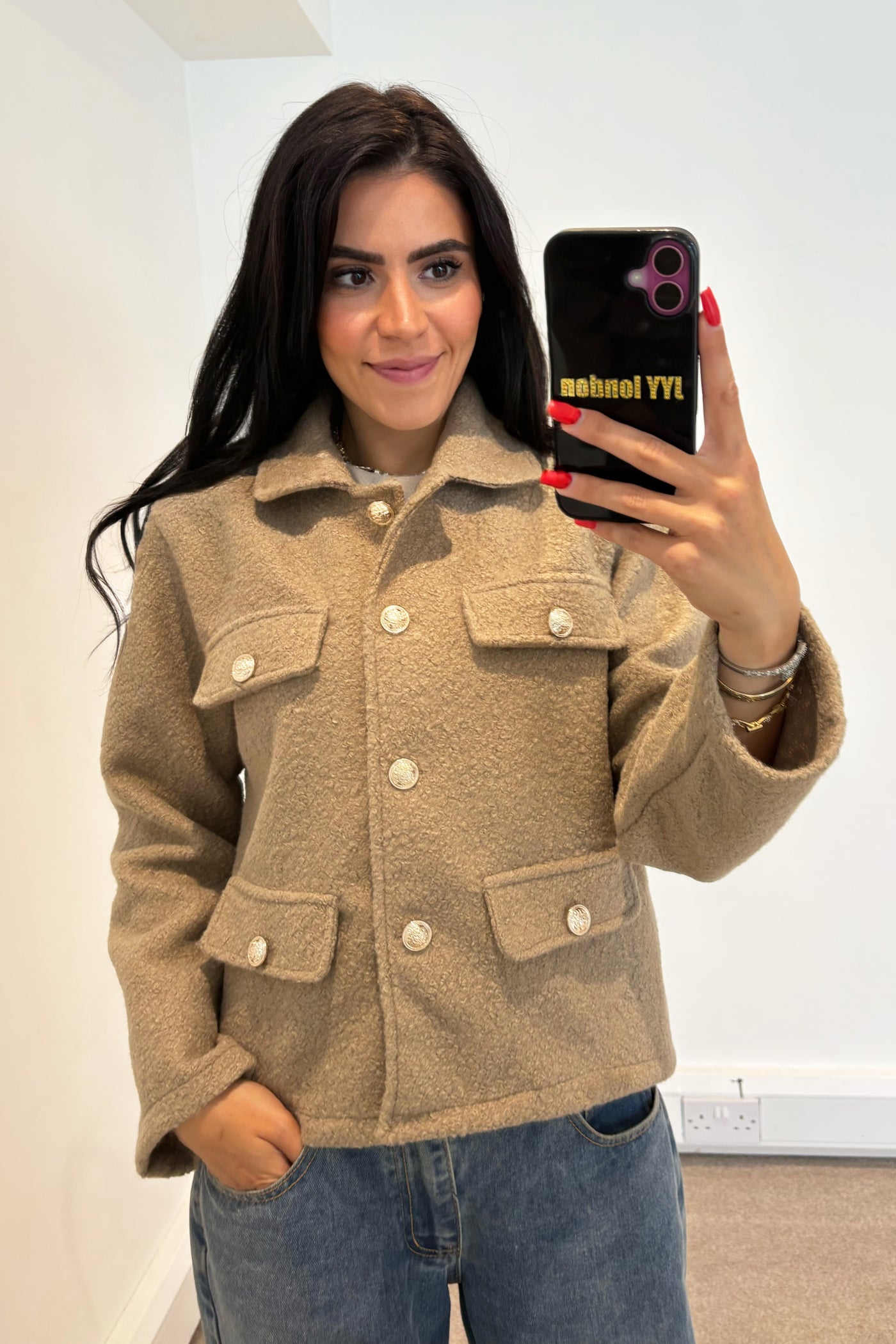 Boucle Gold Button Jacket - Taupe