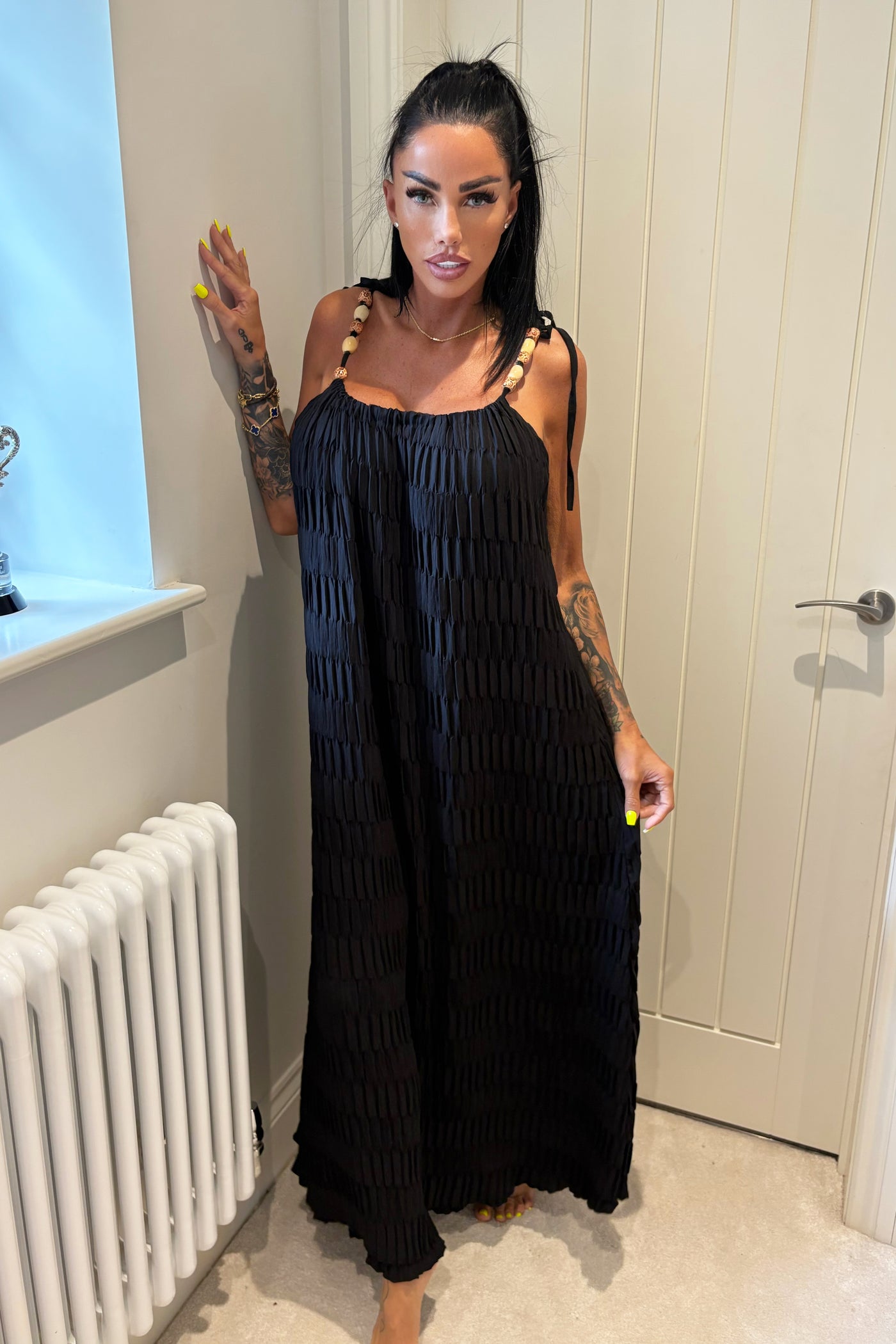 Bead Strap Maxi Dress - Black