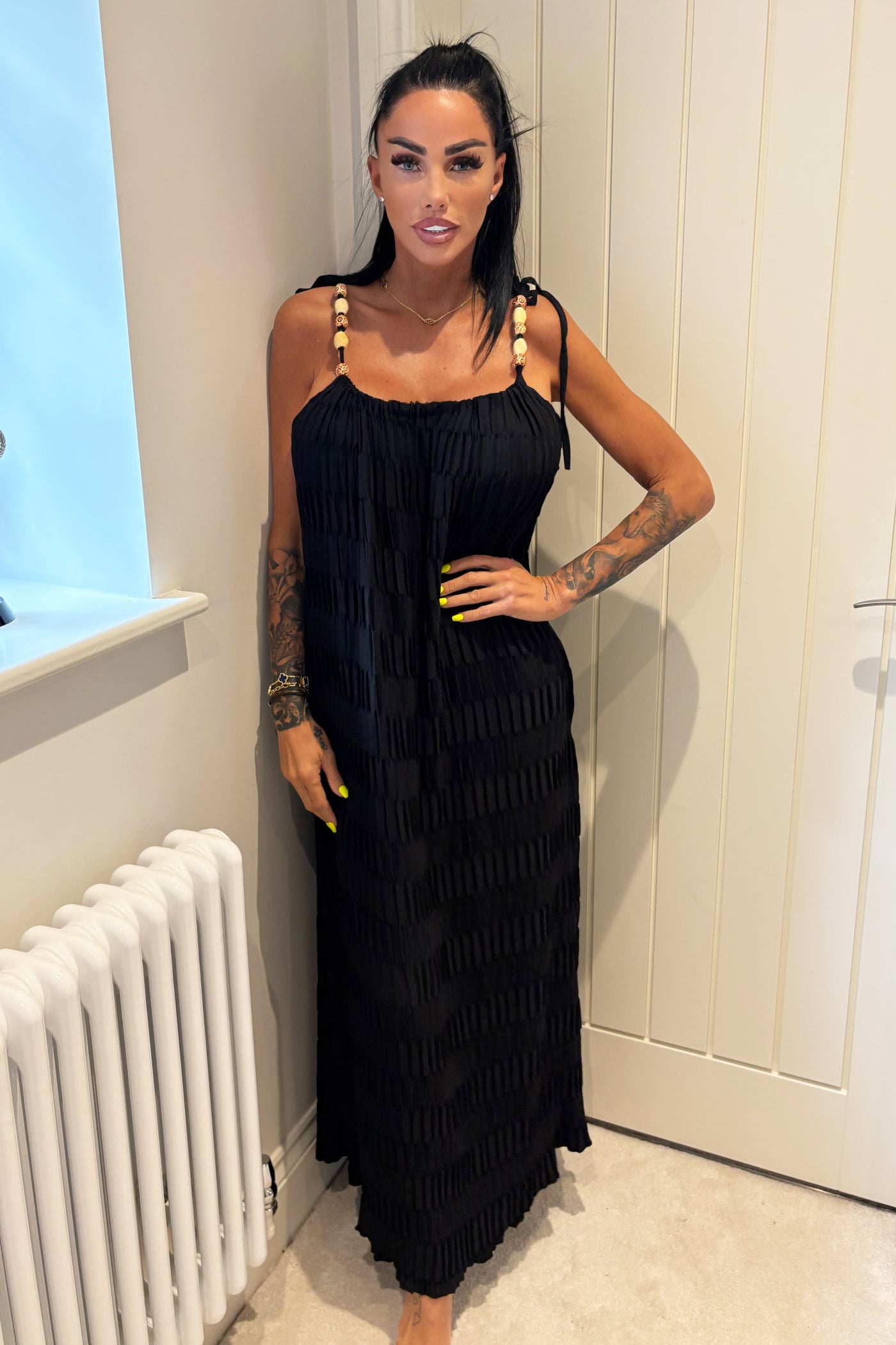 Bead Strap Maxi Dress - Black