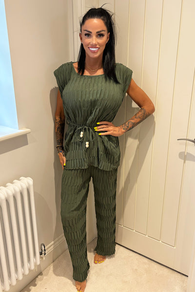 Padded Shoulder Textured Set - Khaki