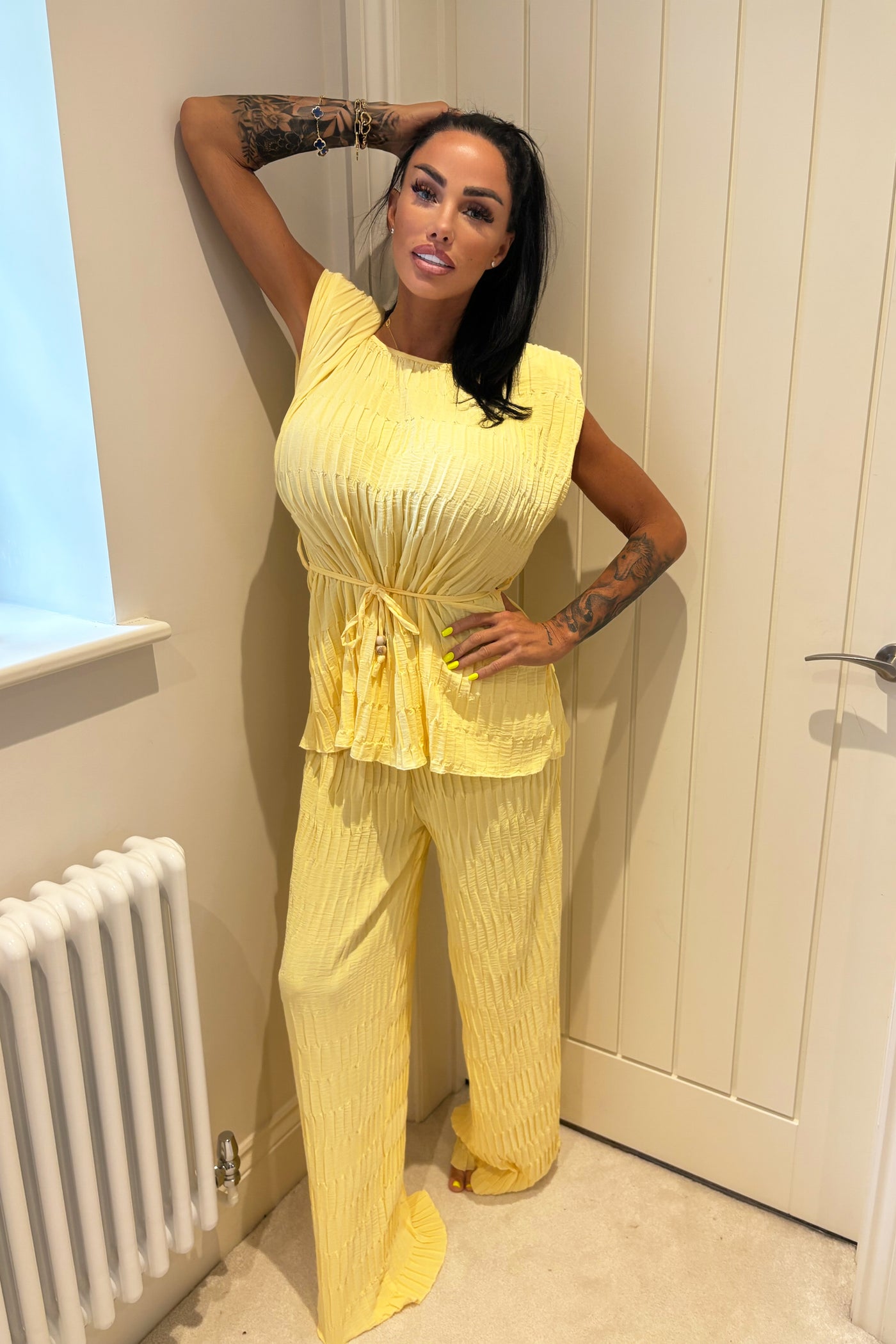 Padded Shoulder Textured Set - Yellow