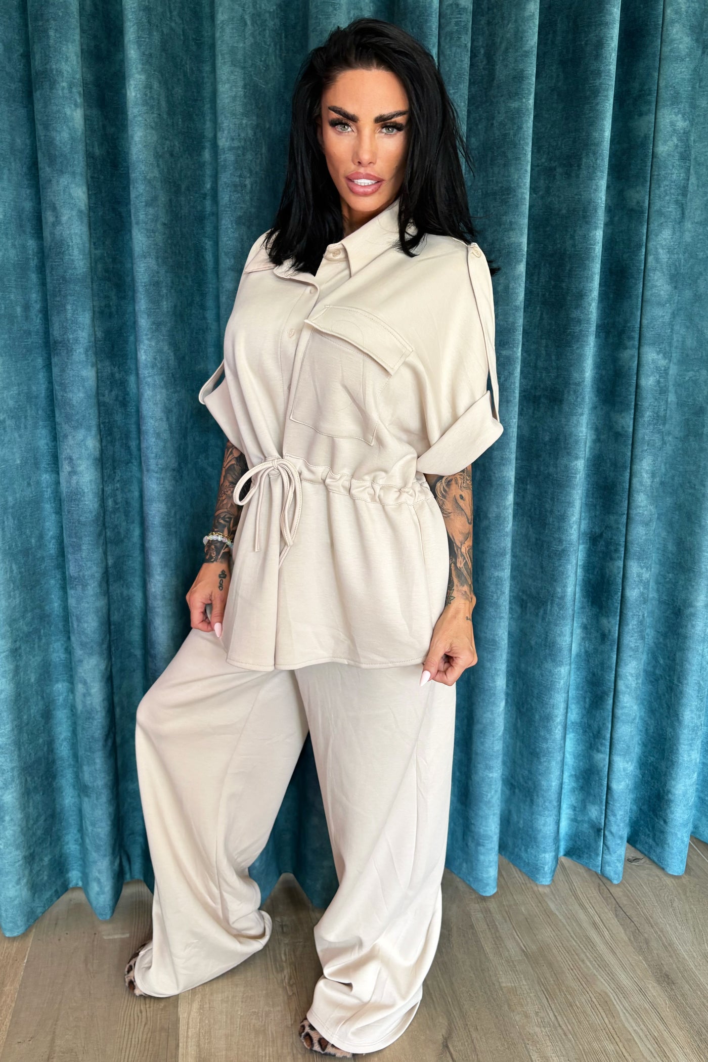 Tie Up Waist Lounge Set - Beige