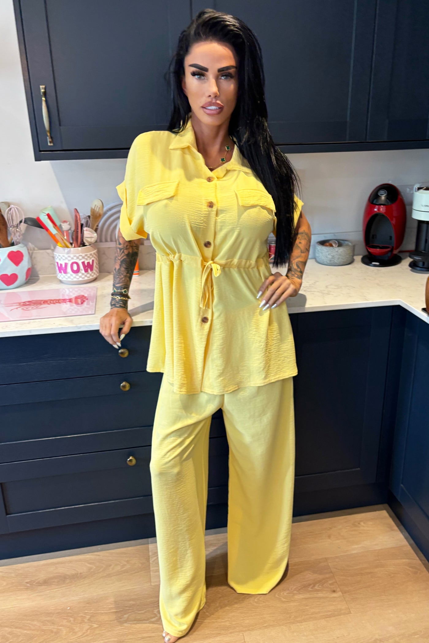 Tie Up Waist Lounge Set - Yellow