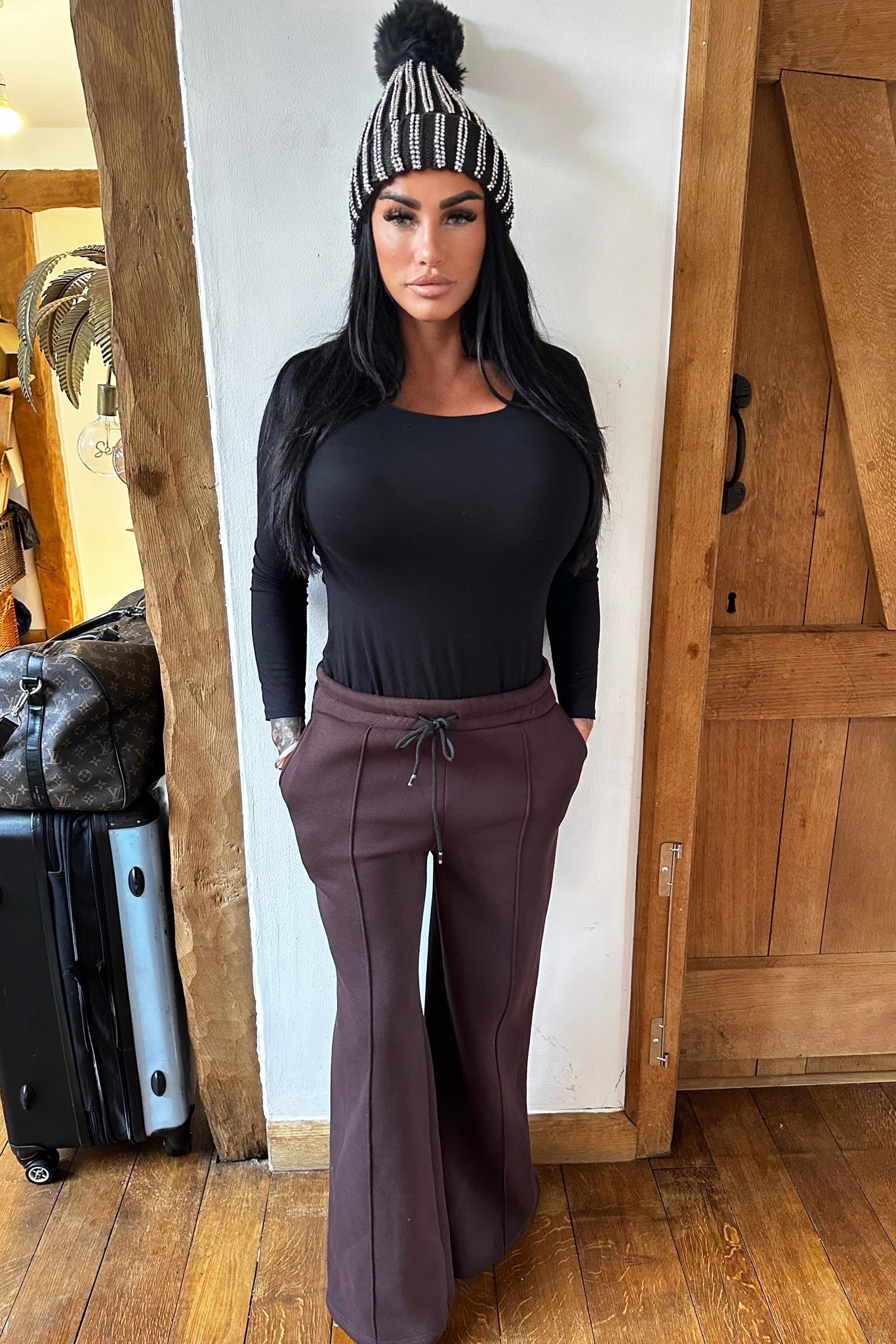 Wide Leg Joggers - Brown