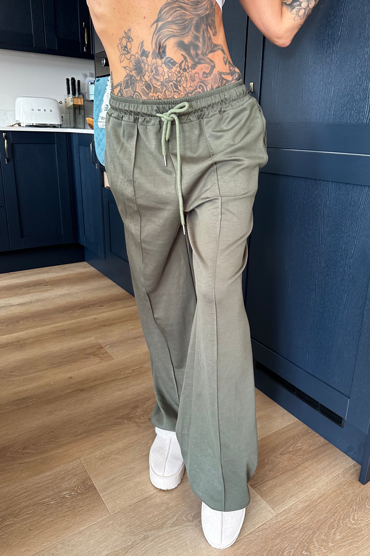 Wide Leg Joggers - Khaki