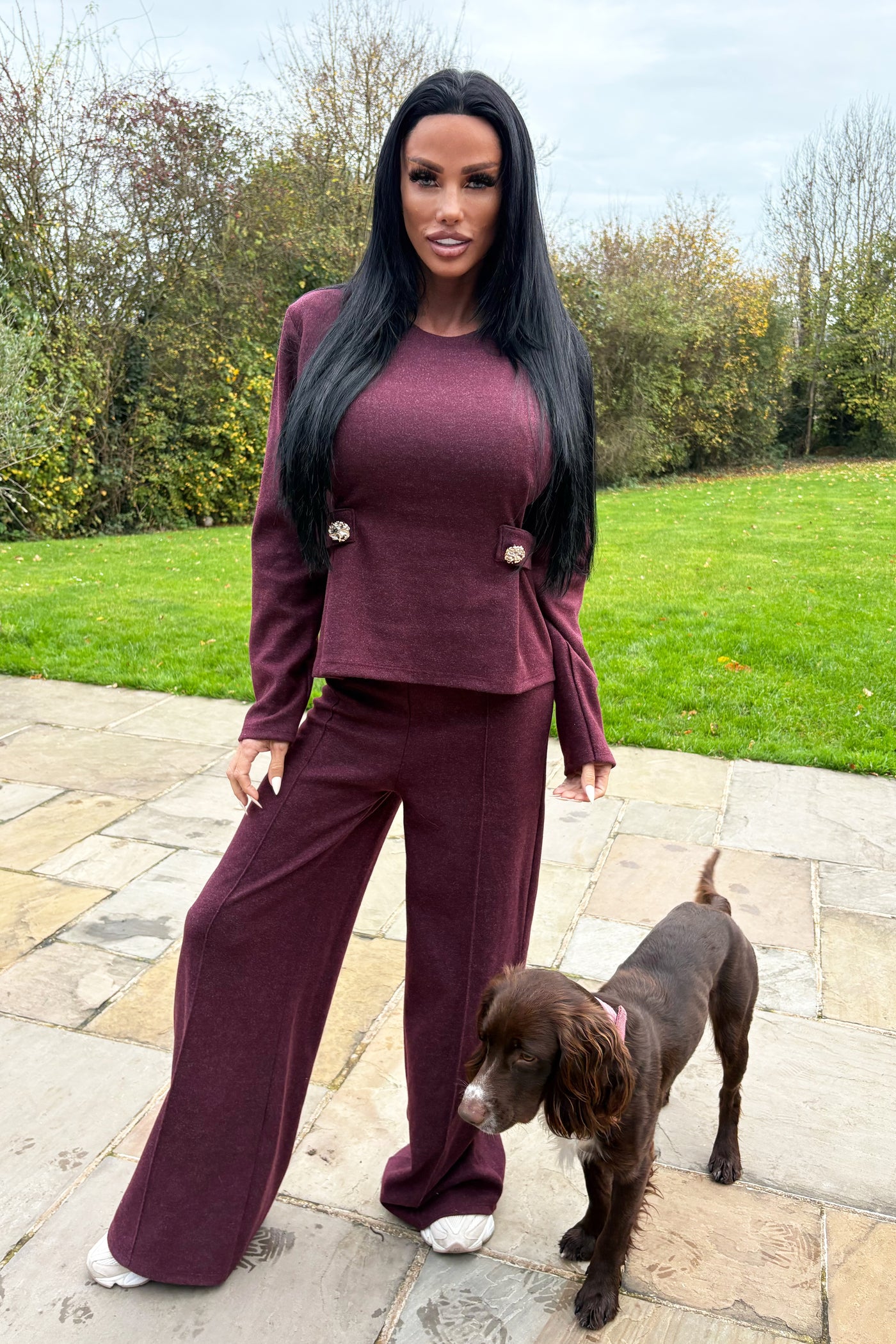 Gold Button Lounge Set - Wine