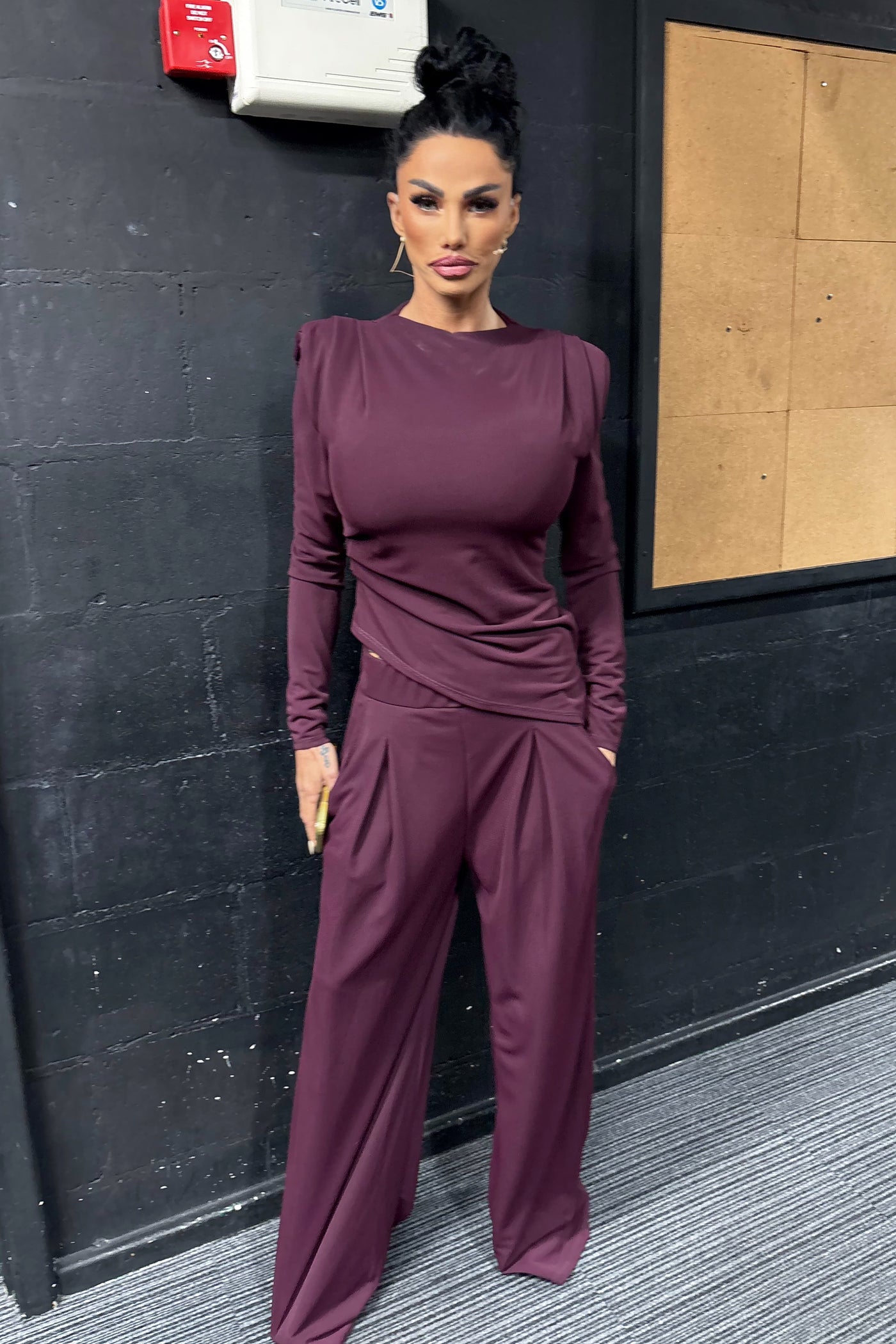 Padded Shoulder Asymmetrical Set - Wine