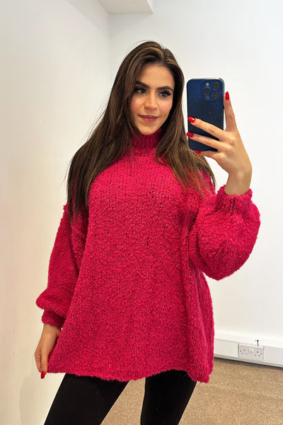 Oversized Wool Knit Jumper - Fuschia