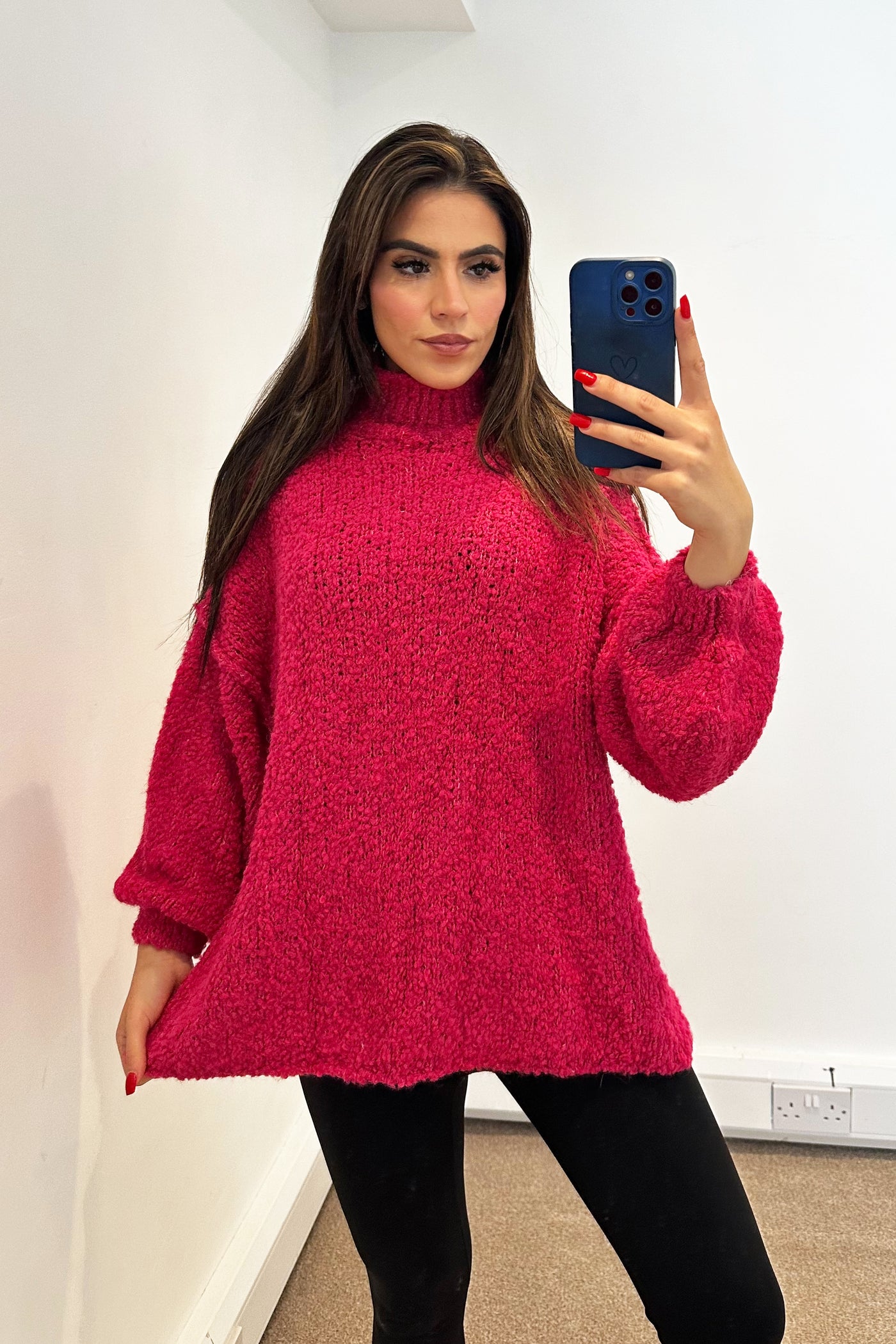 Oversized Wool Knit Jumper - Fuschia