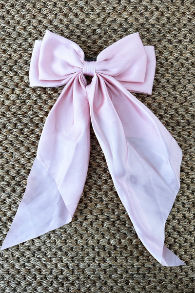 Satin Bow Hair Clip - Baby Pink