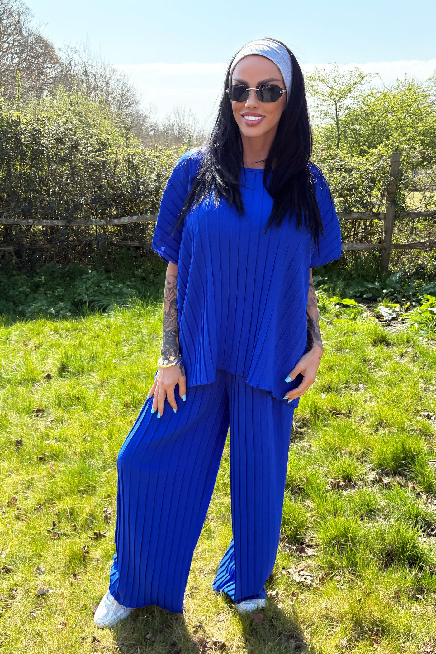 Line Detail Wide Leg Set - Royal Blue