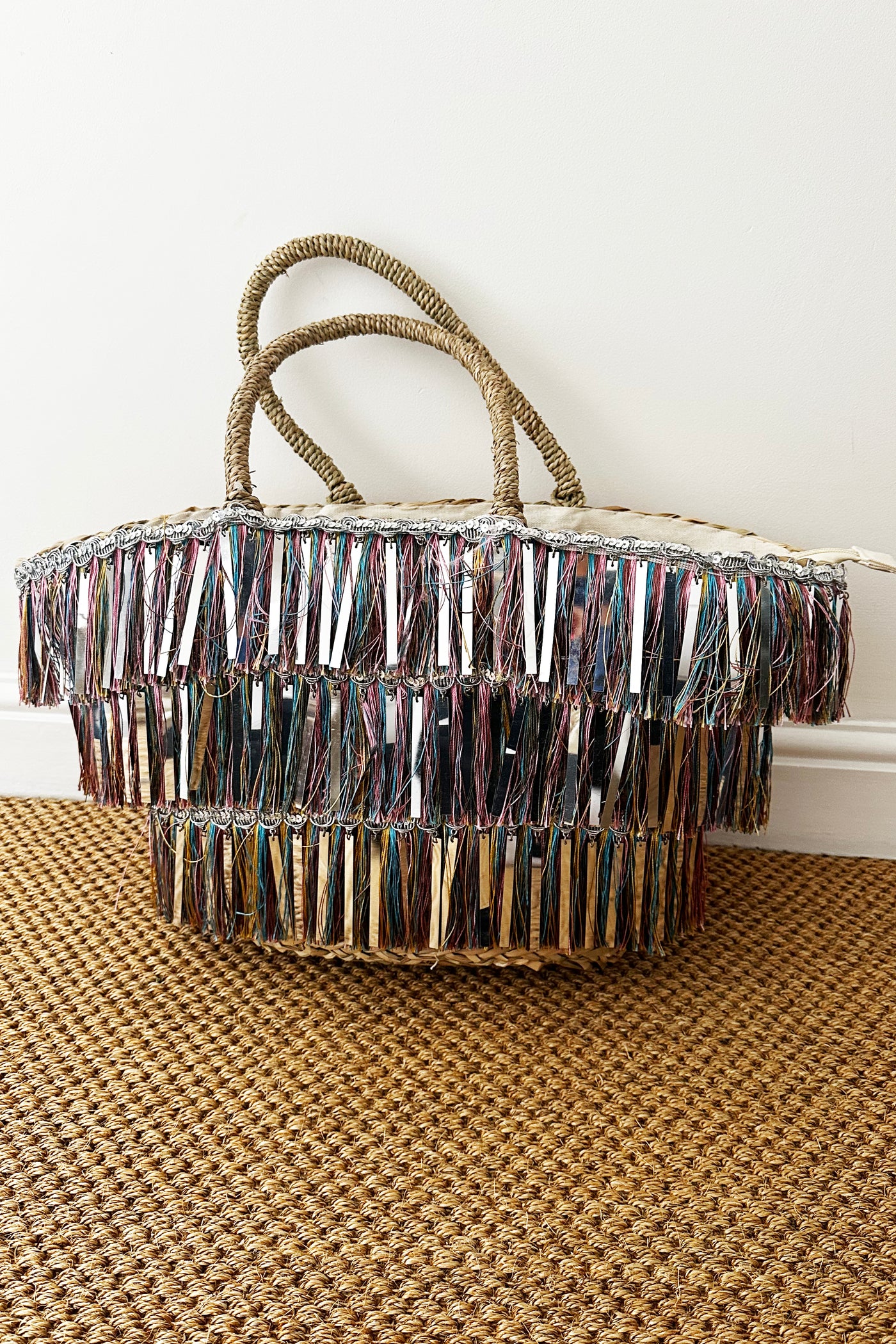 Metallic Tassel Basket Bag