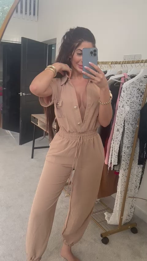 Gold Button Jumpsuit - Black