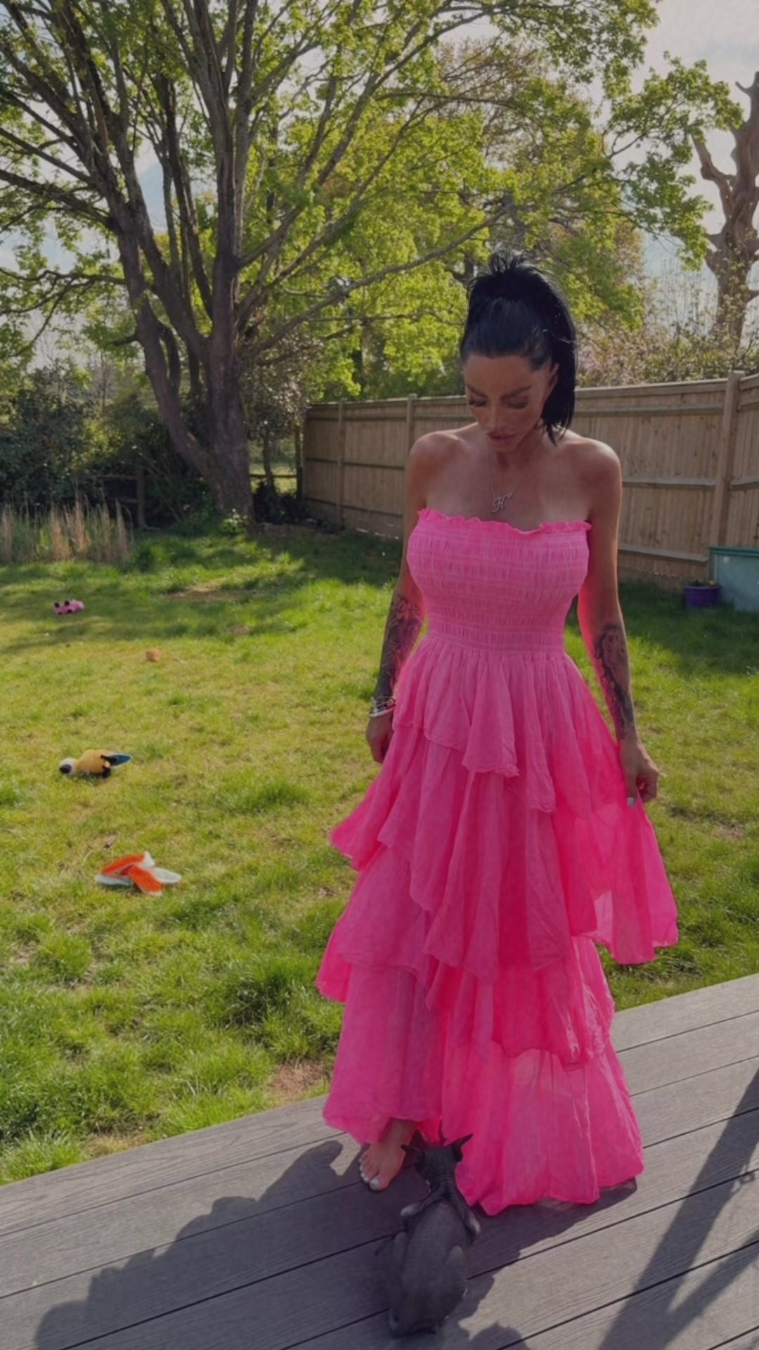 Bandeau Ruffle Dress - Neon Pink PREORDER 20TH MAY
