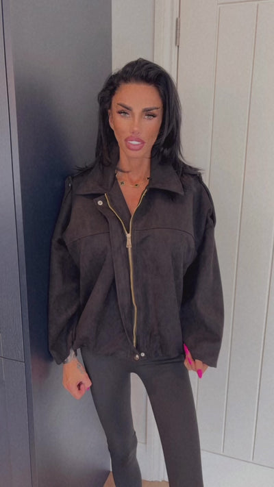 Faux Suede Jacket - Black
