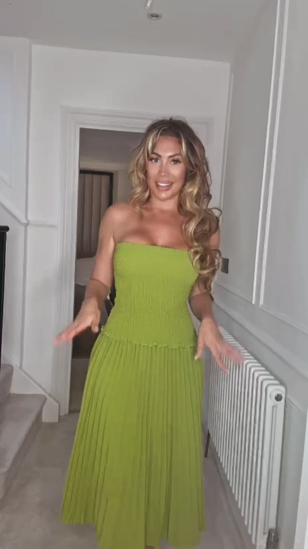 Pleat Maxi Skirt & Top Set - Lime Green