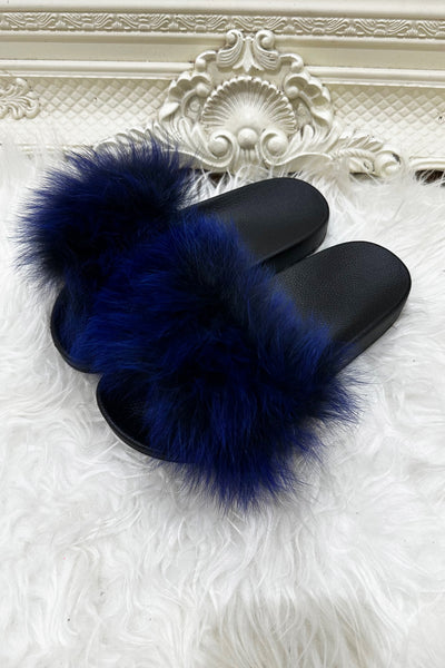 JYY Faux Fur Sliders - Royal Blue