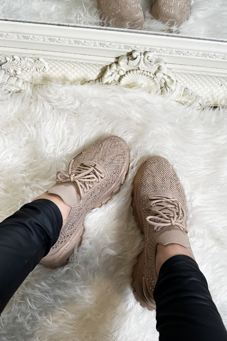 JYY Diamante Trainers - Beige