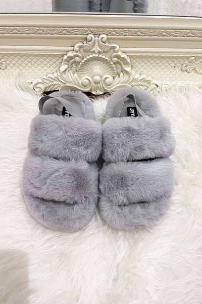 Faux Fur Slippers - Grey