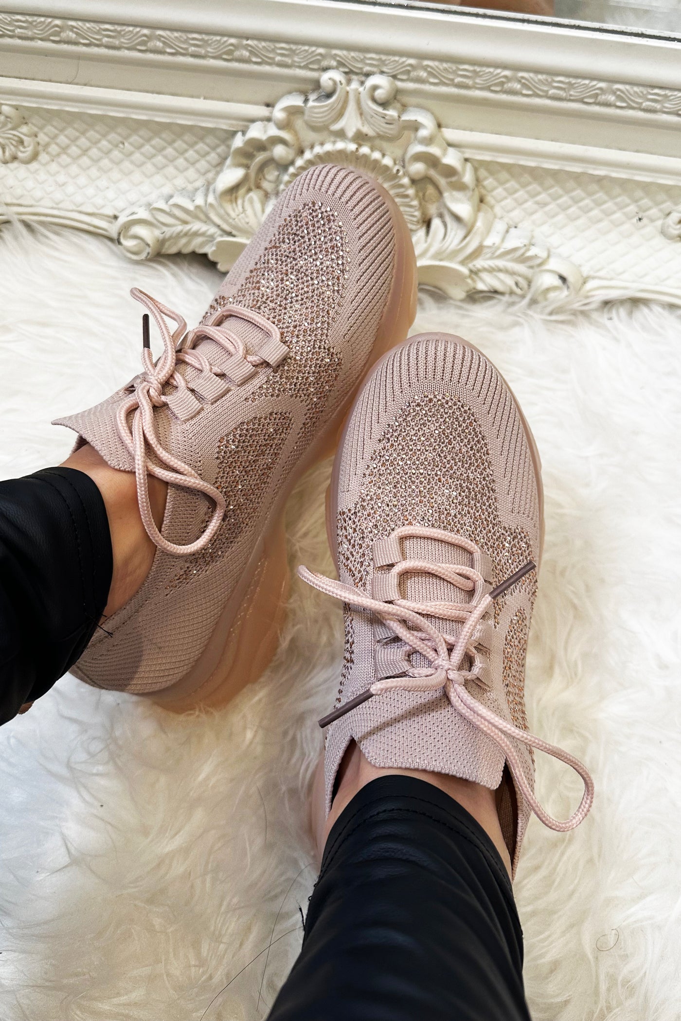 JYY Crystal Trainers - Nude Pink