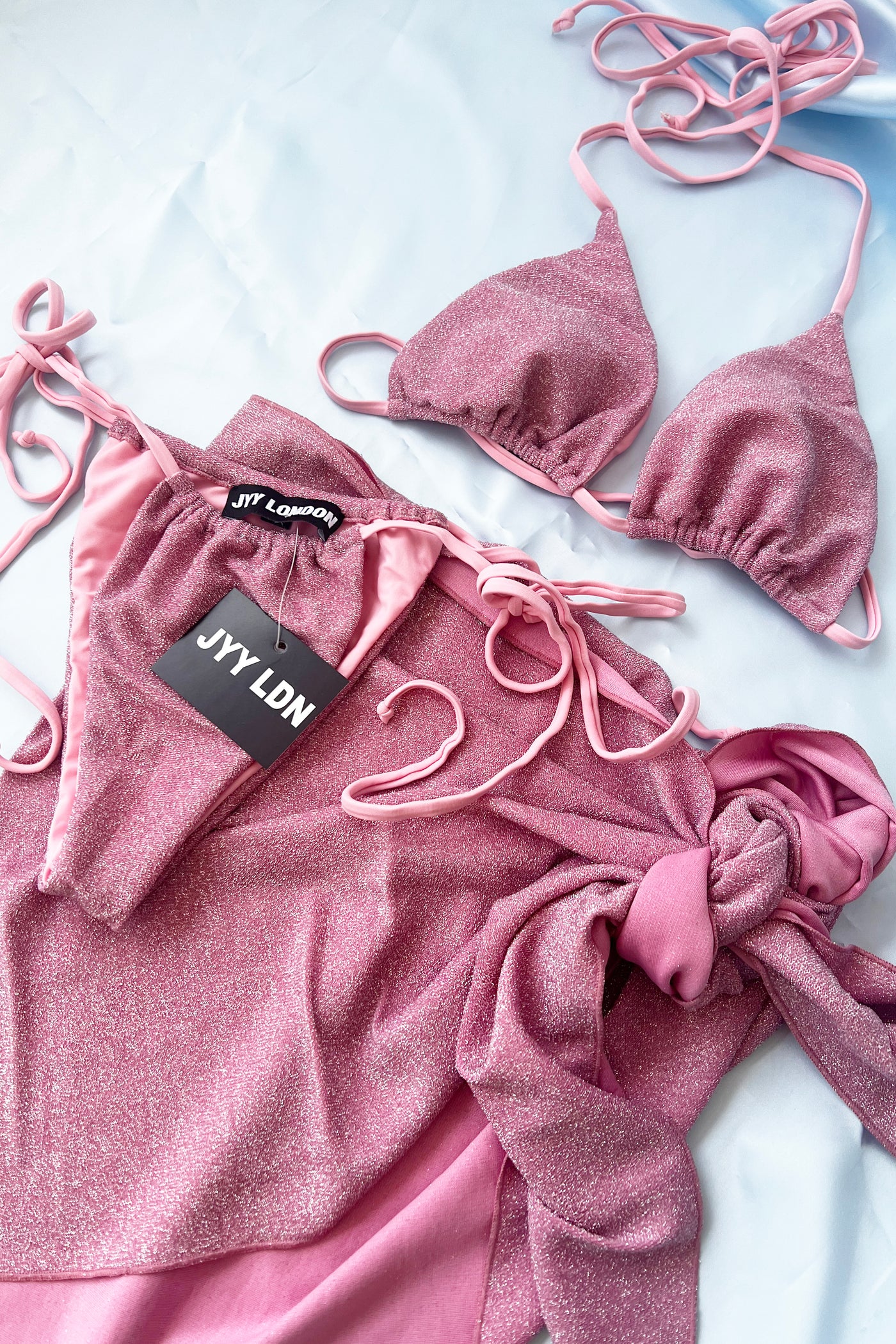 Glitter 3 Piece Bikini Set - Pink